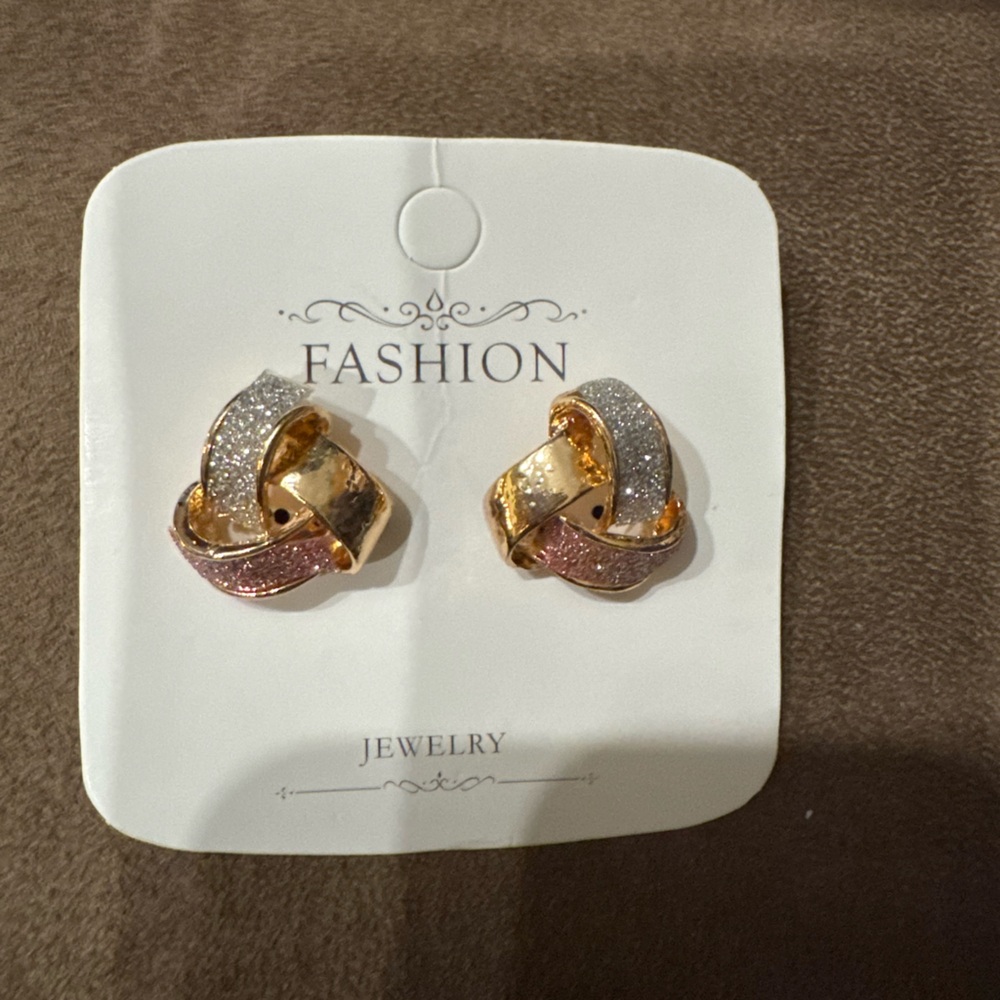 Gold-Tone Pink & Silver Knot Earrings